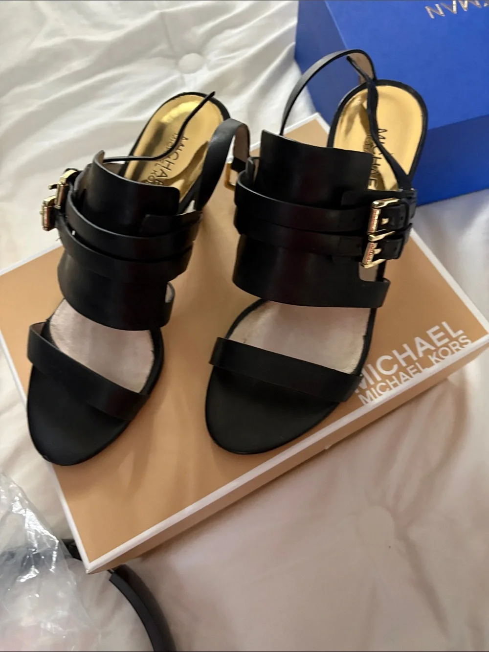 Michael Kors Black Leather Buckle Slingback Heels